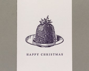 Christmas pudding. Happy Christmas. Quirky Christmas. Letterpress Card. Historical print. Archives. Unlock History.