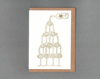 Champagne Celebration Card. Letterpress. Rachel Cannings Collection.