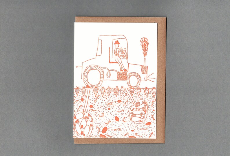 Tractor Greetings Card. Letterpress. Rachel Cannings Collection. image 1