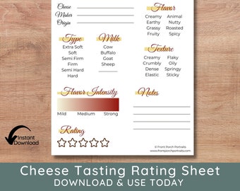 Cheese Tasting, Cheese Tasting Guide, Cheese Tasting Journal, Tasting Scorecard, Tasting Party, Wine and Cheese, Virtual Tasting