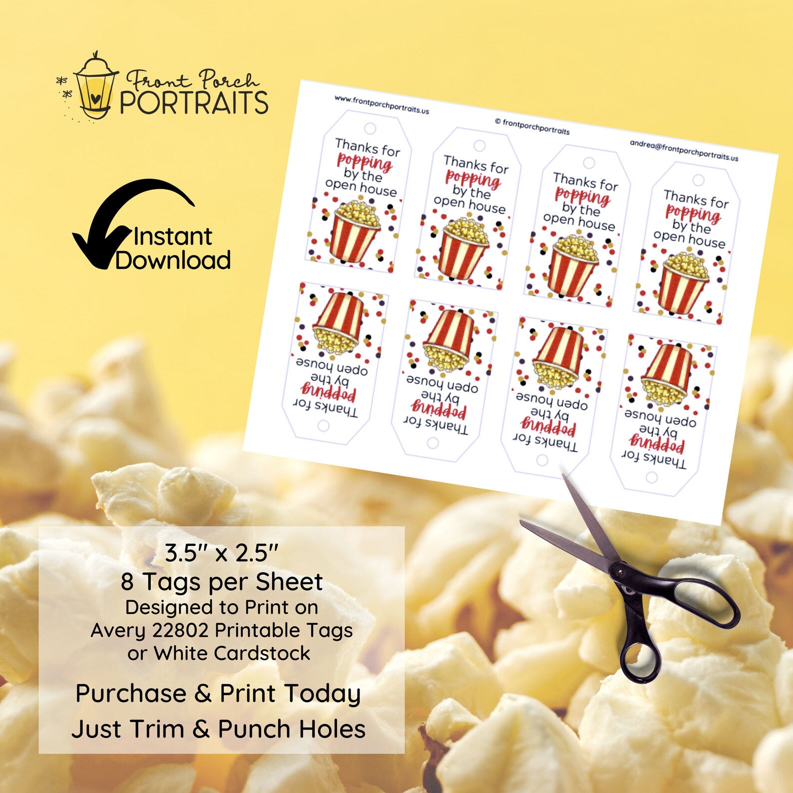 Instant Download Popcorn Printable Gift Tags Open House | Etsy