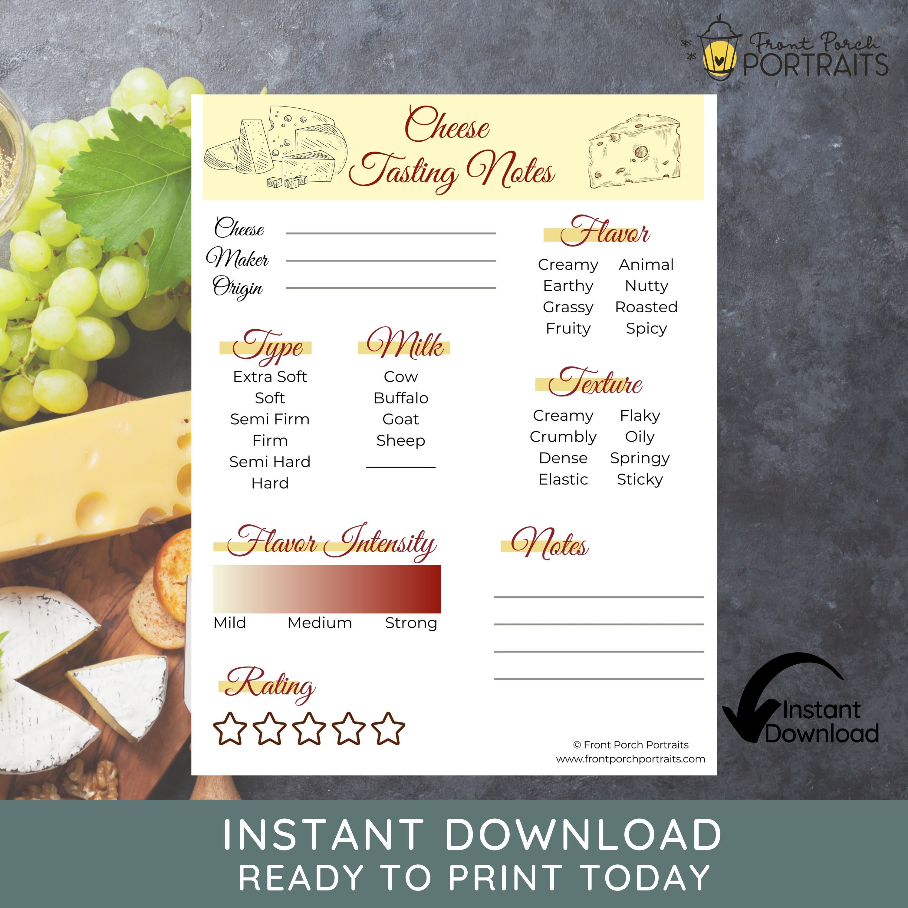 Cheese Tasting Cheese Tasting Guide Cheese Tasting Journal Etsy