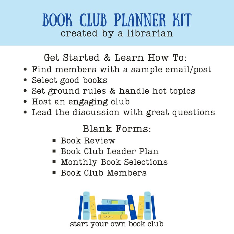 Book Club Planner Book Club Template Book Club Guide Etsy