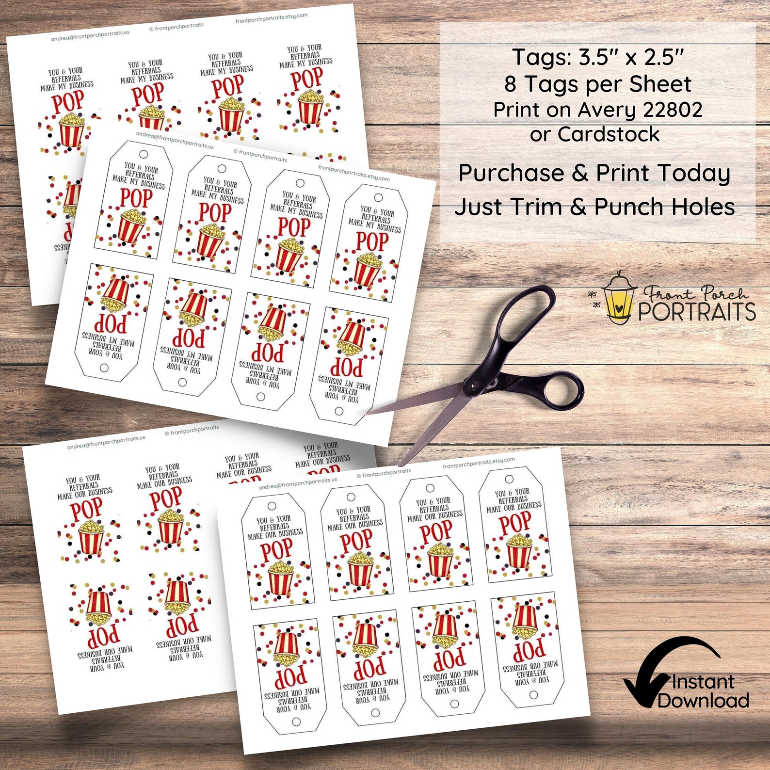 Pop by Tags Printable Tags Popcorn Pop Bys Marketing Real Etsy