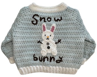 Children's Baby Sweater Cardigan Christmas Snow Bunny- Size 6-12 months
