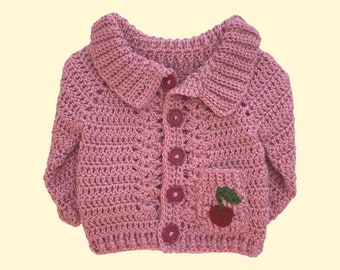 Children's Crochet Baby Sweater Cardigan Cherry - Size 6-12 months