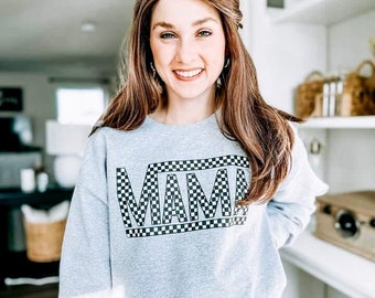 Black and White Checkered Mama Crew - Mama Sweatshirt - Van Mama Sweatshirt - Mom Gift - Mother's day Gift - Baby shower gift - New mom