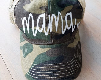 Camo Trucker Hat - Camo Mama Hat - Mama Hat - Mama Trucker Hat - Mom Hat - Baby Shower Gift - Mom life Hat - Camo Hat - Mama Camo Hat