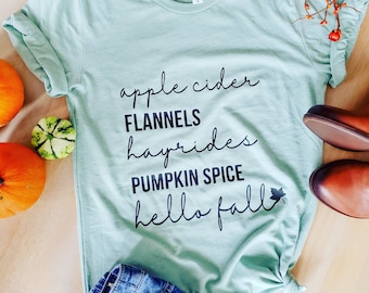 Hello Fall shirt | Pumpkin Spice Shirt Women | Fall Shirts for Women | Fall Graphic Tee | Autumn Shirts | Pumpkin Shirt | Fall Graphic Shirt