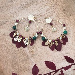 Gold-plated plant earrings with Malachite semi-precious stones