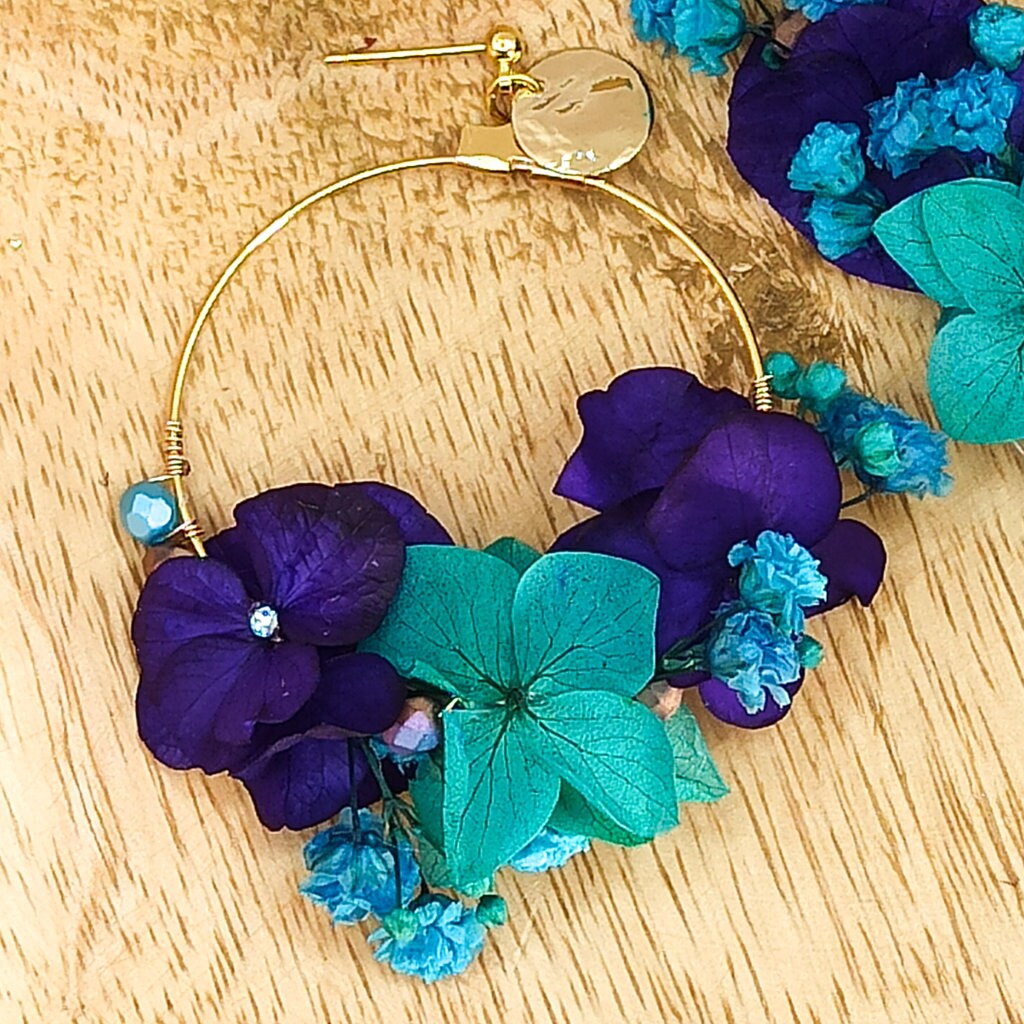 Boucles D'oreilles Créoles Fleurs Et Lapins - Émail Multicolore Plaqué Or - Neuf Avec étiquettes