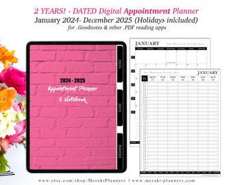 2024-2025 2 Years Dated Digital Appointment Planner,GoodNotes,Notability,PDF apps,Monthly,Weekly,iPad Planner,Linked Planner- Brick Walls