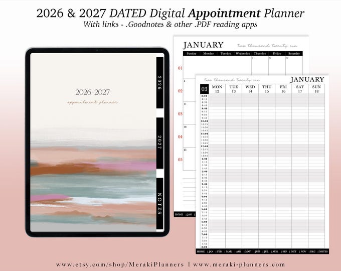 NEW Digital Appointment Planner 2026 - 2027 | 2 Years - Salon Planner Appointment Book - Halcyon