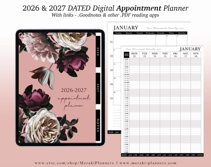 NEW Digital Appointment Planner 2026 - 2027 | 2 Years - Salon Planner Appointment Book - Vintage II