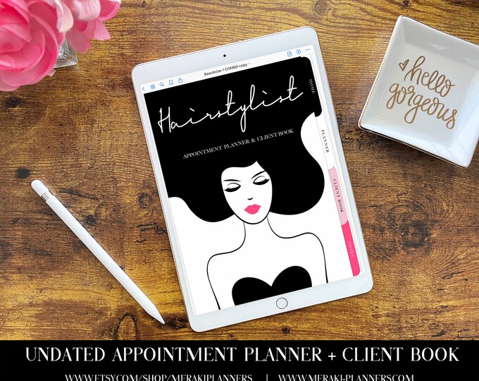 Meraki Planners -Digital Undated Appointment Book -GoodNotes-Salon Planner - Monthly, Weekly, Client Book,Notebook Planner - Beautician