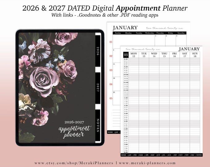 NEW Digital Appointment Planner 2026 - 2027 | 2 Years - Salon Planner Appointment Book - Vintage I