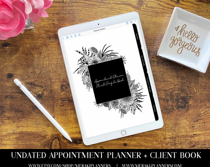 Meraki Planners -Digital Undated Appointment Book -GoodNotes-Salon Planner - Monthly, Weekly, Client Book,Notebook Planner - Flowers