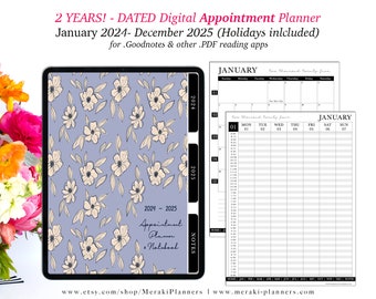 2024-2025 2 Years Dated Digital Appointment Planner,GoodNotes,Notability,PDF apps,Monthly,Weekly,iPad Planner,Linked Planner-Flowers BL