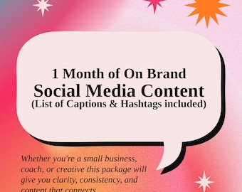 One Month of On Brand Social Media Content | Small Business Digital Presence, List of Captions and Hashtags Included, Branded Posts