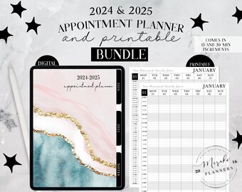 2024 Planner 2025 Bundle 2 Years Dated Digital Appointment Planner,Printable,GoodNotes,Monthly,Weekly,iPad Planner,Linked Planner-waves