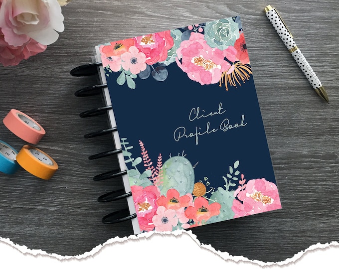 Meraki Planners - Client Profile Book | Beauty Salon - Discbound - Pastel Succulents Hairstylist Gift