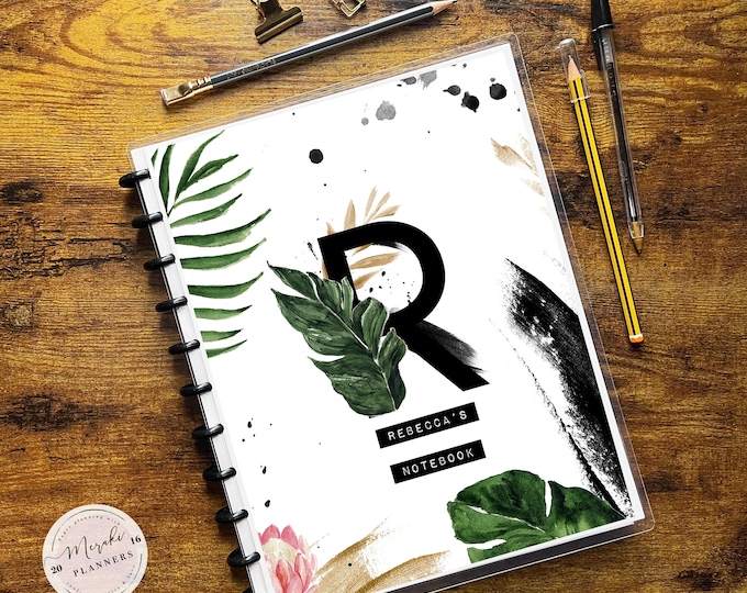 Discbound Notebook, Letter Size, Lined Sheets, College Ruled, 100 Sheets, Personalized Notebook - Greenery