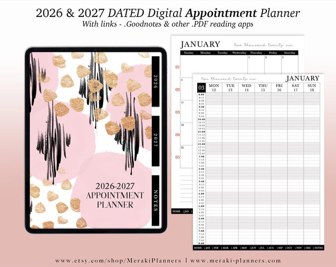 NEW Digital Appointment Planner 2026 - 2027 | 2 Years - Salon Planner Appointment Book - Blush