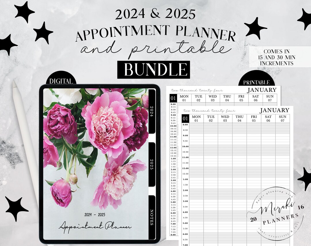 2024 and 2025 Bundle Dated Digital Appointment Planner,printable