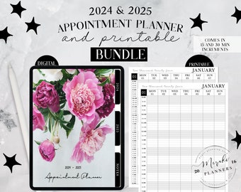 2024 and 2025 Bundle Dated Digital Appointment Planner,Printable,GoodNotes,Monthly,Weekly,iPad Planner,Linked Planner-peonies