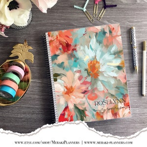 Disc bound Appointment Book Personalized 2025-2026 Hairstylist  Salon Planner Daily Checklist  - Painting Floral