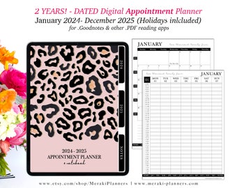 2024-2025 2 Years Dated Digital Appointment Planner,GoodNotes,Notability,PDF apps,Monthly,Weekly,iPad Planner,Linked Planner- Leopard Pnk