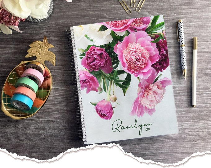 Appointment Book Personalized Meraki Planners 2025 - 2026Hairstylist  Salon Planner Daily Checklist, Monthly and Weekly Calendar  - Peonies
