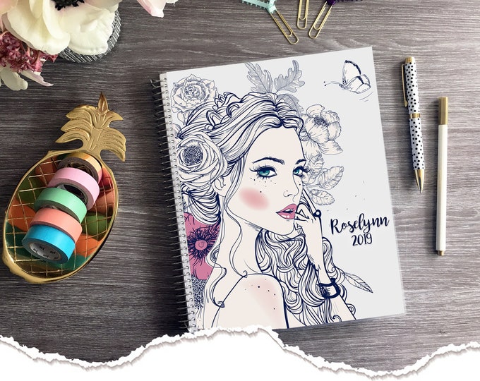 Appointment Book Personalized 2025-2026 Hairstylist Salon Agenda Planner Daily Checklist - Beautiful Girl