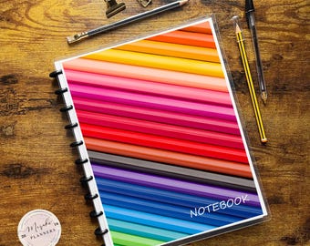 Notebook , Discbound, Letter Size, Lined Sheets, College Ruled, 100 Sheets, Personalized Notebook - Color Pencils