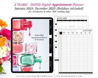 2024-2025 2 Years Dated Digital Appointment Planner,GoodNotes,Notability,PDF apps,Monthly,Weekly,iPad Planner,Linked Planner- Manicurist