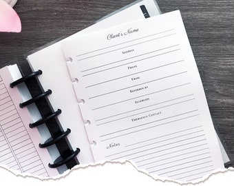 Client Profile Inserts -  Beauty Salon Service Sheets A5 Size Disc bound