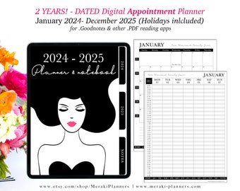 2024-2025 2 Years Dated Digital Appointment Planner,GoodNotes,Notability,PDF apps,Monthly,Weekly,iPad Planner,Linked Planner-Beautician