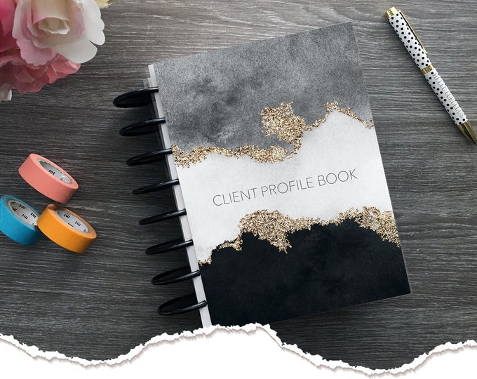 Meraki Planners - Client Profile Book - Discbound - River of Gold in Black Hairstylist Gift
