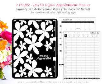 2024-2025 2 Years Dated Digital Appointment Planner,GoodNotes,Notability,PDF apps,Monthly,Weekly,iPad Planner,Linked Planner-Florals