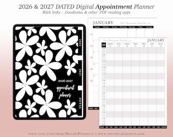 Digital Appointment Planner 2026 - 2027 | 2 Years - Salon Planner Appointment Book - White Florals