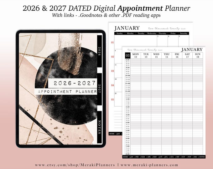 NEW Digital Appointment Planner 2026 - 2027 | 2 Years - Salon Planner Appointment Book - Moonstract