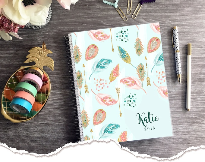 Appointment Book,Personalized,Checklist Planner,2025-2026,Hairstylist Salon Planner,Daily Checklist Agenda,Weekly Calendar- Pastel Feathers