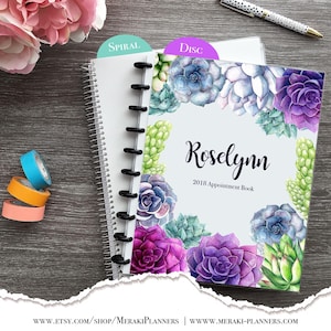 Książka wizyt, spersonalizowana, planer checklist, 2025-2026, planer salonu fryzjerskiego, codzienny harmonogram checklist, kalendarz tygodniowy - sukulenty