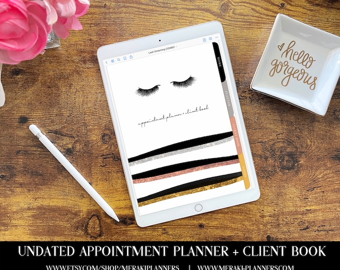 Meraki Planners -Digital Undated Appointment Book -GoodNotes-Salon Planner - Monthly, Weekly, Client Book,Notebook Planner - Lash Dreaming