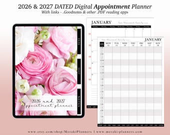 NEW Digital Appointment Planner 2026 - 2027 | 2 Years - Salon Planner Appointment Book - Floral Dreams