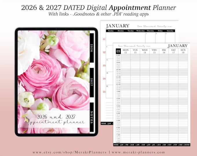 NEW Digital Appointment Planner 2026 - 2027 | 2 Years - Salon Planner Appointment Book - Floral Dreams