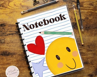 Discbound Notebook, Letter Size, Lined Sheets, College Ruled, 100 Sheets, Personalized Notebook - Cute Smile