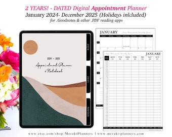 2024-2025 2 Years Dated Digital Appointment Planner,GoodNotes,Notability,PDF apps,Monthly,Weekly,iPad Planner,Linked Planner- Hills II
