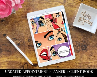 Meraki Planners -Digital Undated Appointment Book -GoodNotes-Salon Planner - Monthly, Weekly, Client Book,Notebook Planner - Beauty Comic