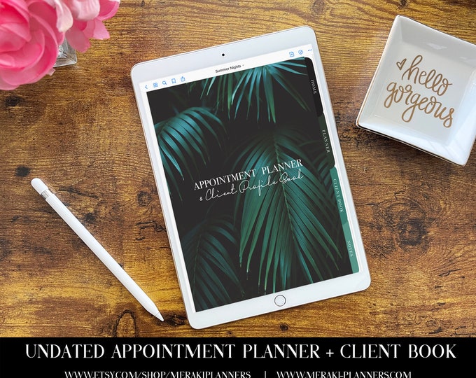 Meraki Planners -Digital Undated Appointment Book -GoodNotes-Salon Planner - Monthly, Weekly, Client Book,Notebook Planner - Summer Nights